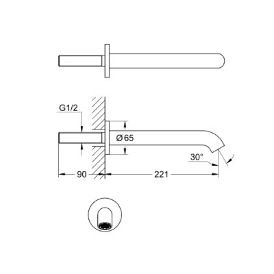 画像2: グローエ 13449DC1J 浴室用水栓 エッセンス・壁出バス吐水口1/2” スーパースチール ※受注生産品 §