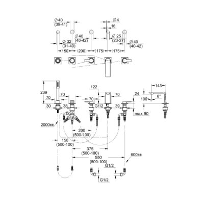 画像2: グローエ 25221GN1J 浴室用水栓 アリュール・2ハンドルデッキバスシャワー混合栓 ブラッシュドクールサンライズ ※受注生産品 §