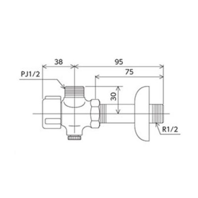 画像2: KVK KU320KWN75 アングル形止水栓 (水抜き付) (銅パイプ・ナットなし)
