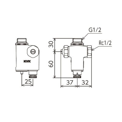 画像2: KVK K69YWAZKN-P4 アングル形止水栓ドライバー式(水抜き付)(ストレーナ付)(逆止弁解除ボタン付)
