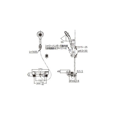 画像3: TOTO TBV03467Z 水栓金具 GGシリーズ サーモスタット混合水栓 洗い場専用 壁付 コンフォートウエーブシャワー 4モードクリックめっき 寒冷地用