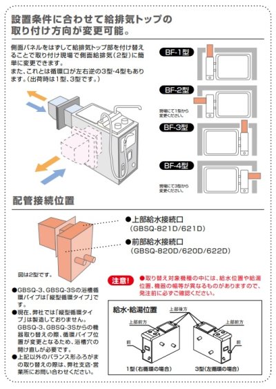 画像2: ガスバランス形ふろがま ノーリツ　GBSQ-620D　取り替え推奨品 GBSQシリーズ 浴室内設置バランス形 6.5号シャワー付 [♭♪]