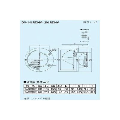 画像2: 日本キヤリア/旧東芝 換気扇 システム部材 丸型パイプフード 【DV-201RDNV】 φ150用 アルミ製（ガラリ・防虫網付）