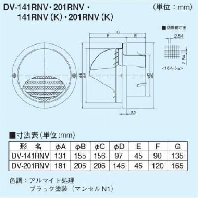 画像2: 日本キヤリア/旧東芝 換気扇 システム部材 丸型パイプフード 【DV-201RNV（K）】 φ150用 アルミ製（ガラリ・防虫網付） ブラックシリーズ