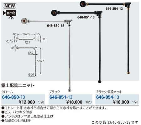 水栓金具 カクダイ　646-850-13　露出配管ユニット [□]