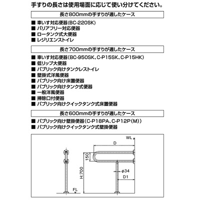 INAX/LIXIL　KF-525S80J　トイレ関連 大便器用手すり 壁床固定式 ステンレスタイプ D800 [◇]