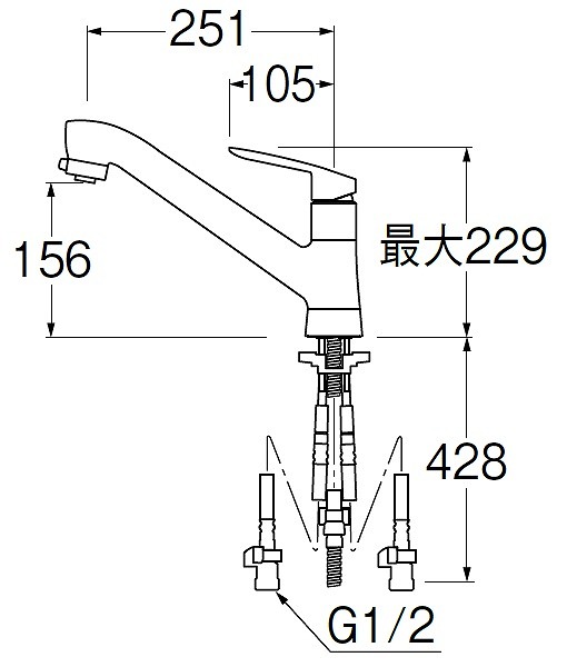 水栓金具 三栄水栓 K87121E2TJV-13 ワンホールシングルレバー式 シングルワンホールスプレー混合栓 キッチン用 [○] - まいどDIY