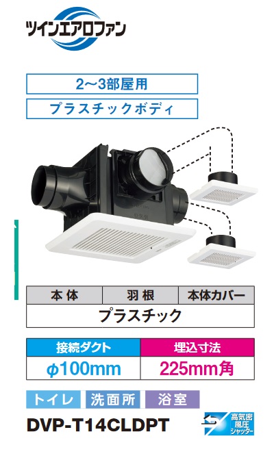 ついに再販開始 東芝 DVP-T14CL ツインエアロファン ダクト用換気扇 14cm ルーバーセット 2部屋用