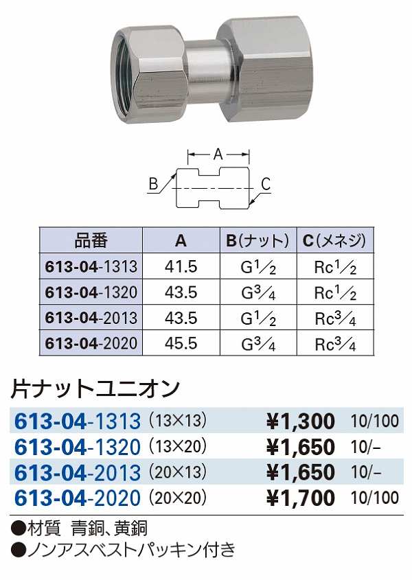 高価値 片ナットユニオン 6170-13x13 カクダイ