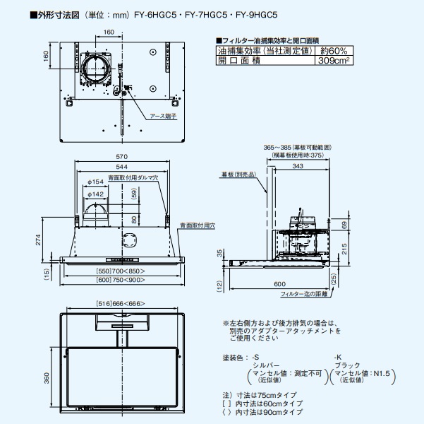 激安通販の FY-9HGC5-S <br>スマートスクエアフード パナソニック レンジフード シロッコファン 幅90cm シルバー 前幕板 横幕板別売 