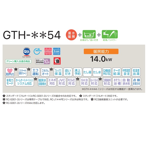 ノーリツ 熱源機 ガス温水暖房付ふろ給湯器 (都市ガス) 設置フリー型 GTH-Cシリーズ ※リモコン別売 - 1