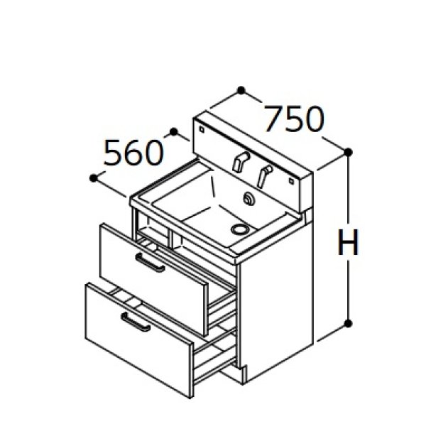 画像1: TOTO 洗面化粧台 【LDSWB075BCGEN1 W/P/B/J/C/M 】 サクア 2段引き出しタイプ 間口750 洗面ボウル高さ800 [♪■] (1)