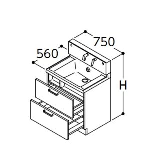 画像: TOTO 洗面化粧台 【LDSWB075CCGEN1A】 サクア 2段引き出しタイプ 間口750 洗面ボウル高さ850 扉カラーホワイト 受注生産品 [♪■§]