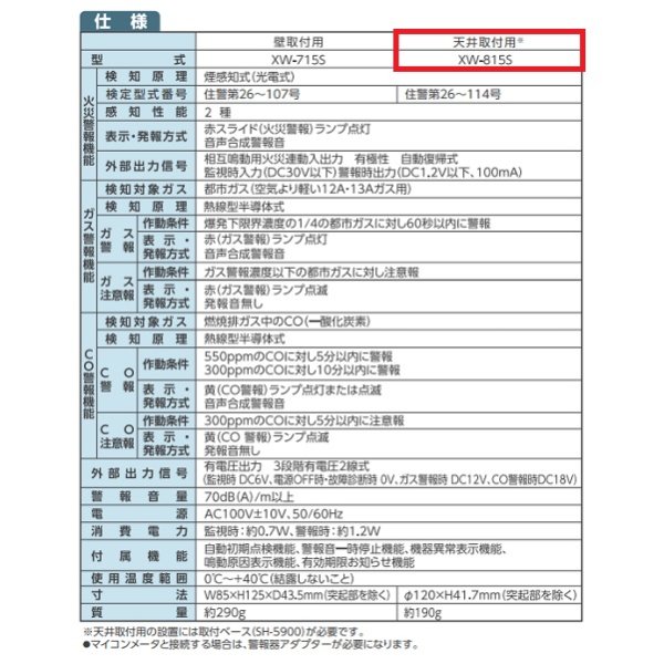 画像2: 【在庫あり】家庭用ガス警報器 新コスモス　XW-815S　都市ガス用 住宅用火災(煙式)・ガス・CO警報器 天井取付型 [☆2【本州四国送料無料】] (2)