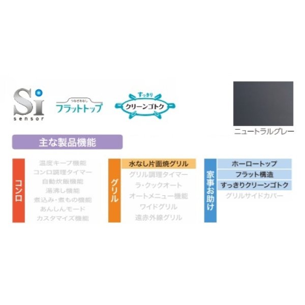 画像2: ビルトインコンロ パロマ 【PD-N36 都市ガス用】 スタンダードタイプ 3口 幅60cm 水なし片面焼きグリル ニュートラルグレー [♭] (2)