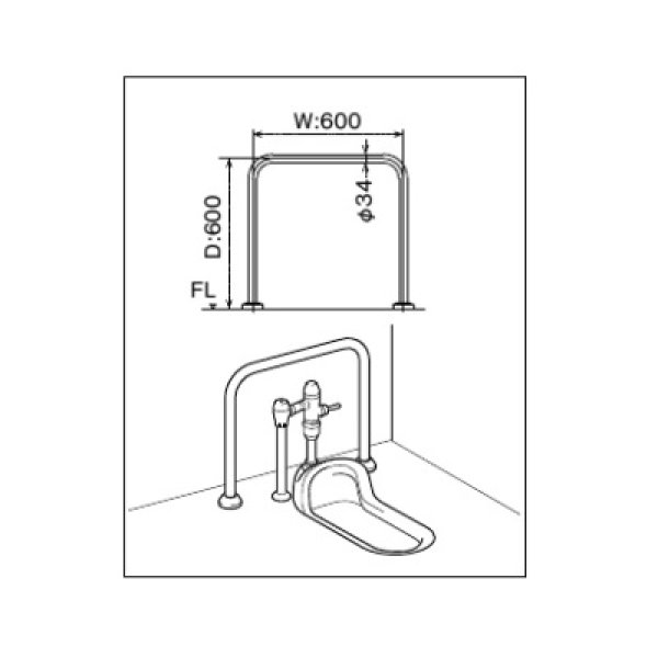 画像2: INAX/LIXIL　KF-131AE60J　トイレ関連 和風便器用手すり 床固定式樹脂被覆タイプ [◇] (2)