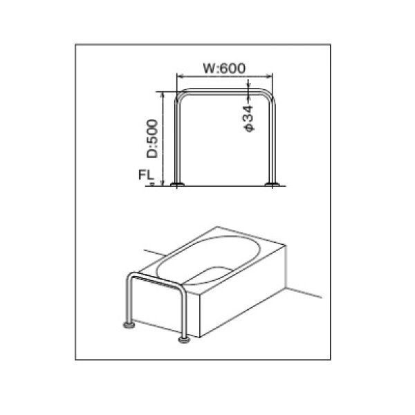 画像2: INAX/LIXIL　KF-131AE50J　トイレ関連 浴室用手すり 床固定式樹脂被覆タイプ 受注生産品 [◇] (2)