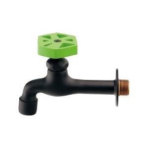 画像: 水栓金具 カクダイ 702-225-DG 泡沫胴長横水栓 マットブラック/ライムグリーン