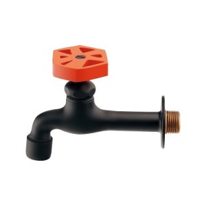 画像: 水栓金具 カクダイ 702-225-DR 泡沫胴長横水栓 マットブラック/オレンジ