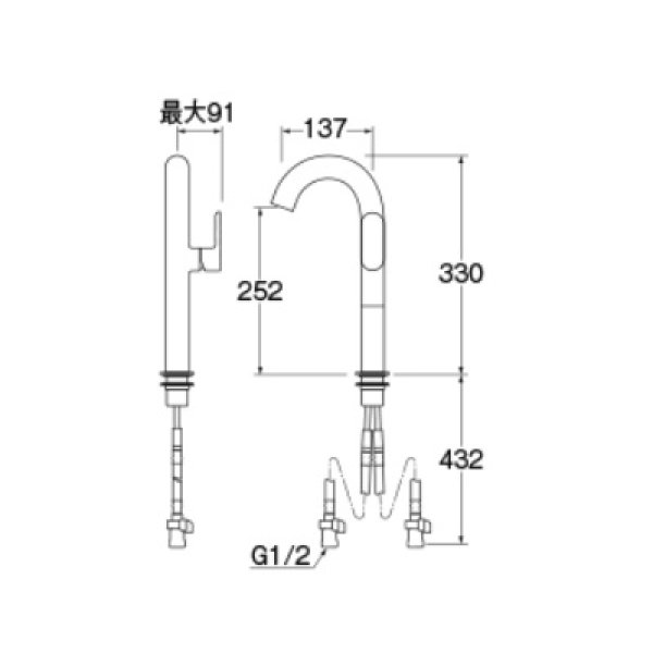 画像2: 水栓金具 三栄水栓　K4781NJV-2T-DJP-13　シングルワンホール洗面混合栓 洗面所用 漆黒 (2)