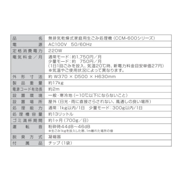 画像2: ちくま精機　CCM-600JPGJ　生ごみ処理機 クリンタシス 室外置き型タイプ [♭♪] (2)