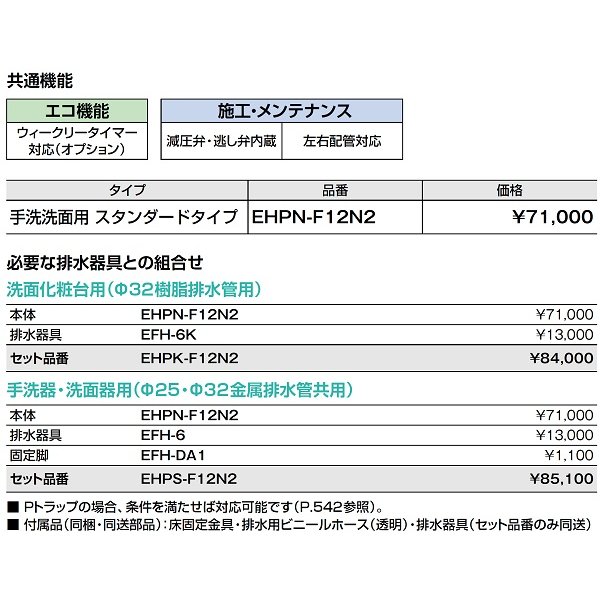 画像2: ゆプラス INAX/LIXIL　EHPK-F12N2　手洗洗面用 スタンダードタイプ (EHPN-F12N2+EFH-6K)セット [◇] (2)