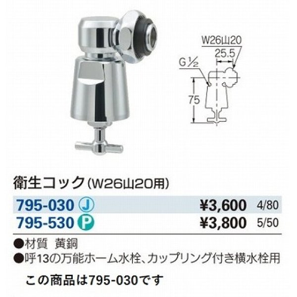 画像2: 水栓金具 カクダイ　795-030　水栓本体部品 衛生水栓先端金具 衛生コック(W26山20用) (2)