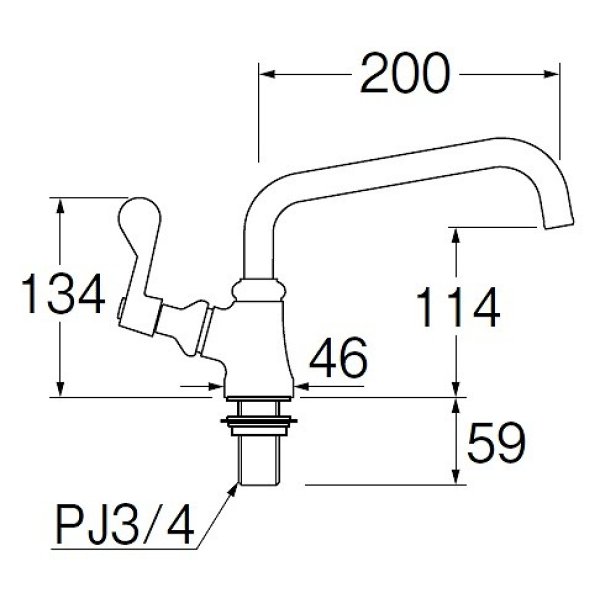 画像2: 水栓金具 三栄水栓　A5370L-20　単水栓 厨房用立形上向自在水栓 左ハンドル 共用形 (2)