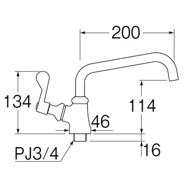 画像2: 水栓金具 三栄水栓　A5371L-20　単水栓 厨房用立形上向自在水栓 左ハンドル 共用形 (2)