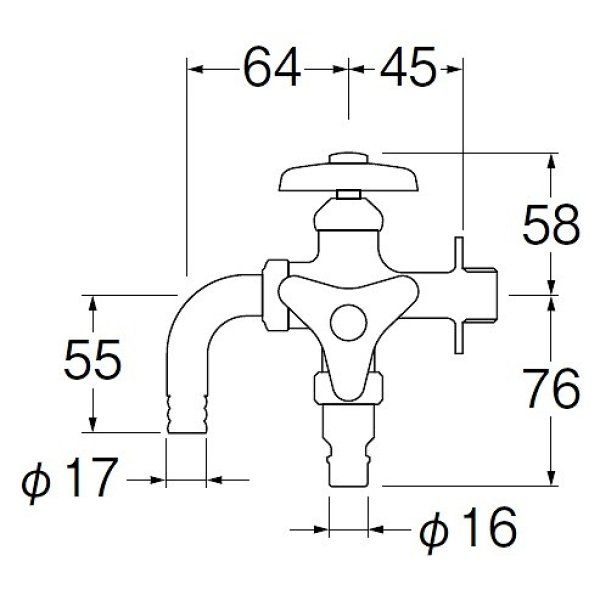 画像2: 水栓金具 三栄水栓　F126V-13　単水栓 散水用二口横水栓 洗濯機用 (2)