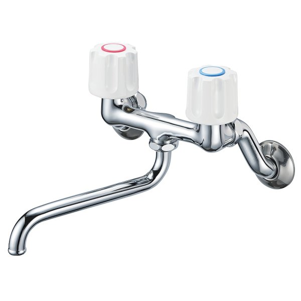 画像1: 水栓金具 三栄水栓　K11-W-13　壁付ツーバルブ ツーバルブ混合栓 共用形 キッチン用 (1)