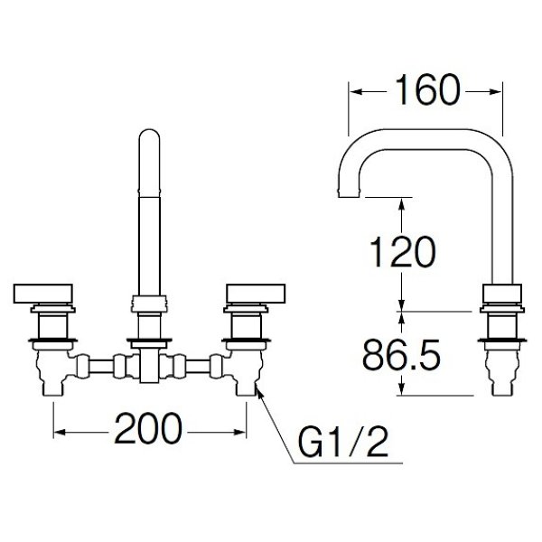 画像2: 水栓金具 三栄水栓　K5541N-NCU-13　台付ツーバルブ（ミキシング） ツーバルブ混合栓 共用形 洗面所用 ブラス 受注生産品 [§] (2)