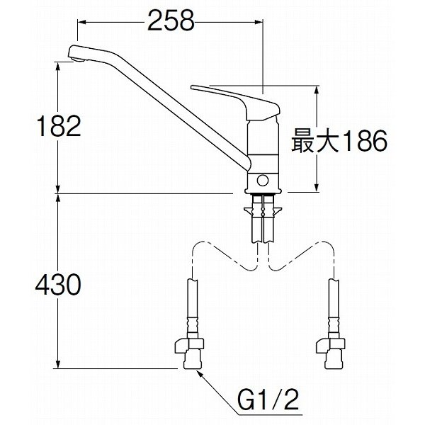 画像2: 水栓金具 三栄水栓　K87111EBTJK-13　ワンホールシングルレバー式 シングルワンホール分岐混合栓 キッチン用 寒冷地用 (2)