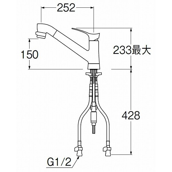 画像2: 水栓金具 三栄水栓　K87121ET6JV-13　ワンホールシングルレバー式 シングル混合栓 ファインバブル付 キッチン用 (2)