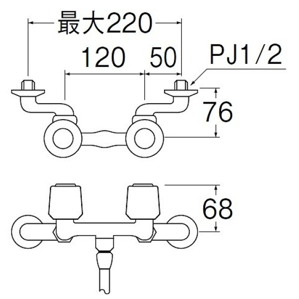 画像2: 水栓金具 三栄水栓　SK110-W-13　壁付ツーバルブ ツーバルブシャワー混合栓 共用形 バスルーム用 (2)