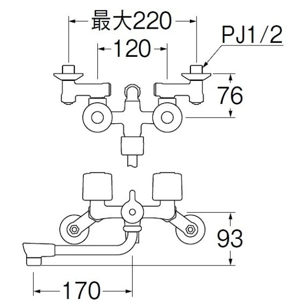 画像2: 水栓金具 三栄水栓　SK1104D-W-13　壁付ツーバルブ ツーバルブシャワー混合栓(一時止水) バスルーム用 (2)