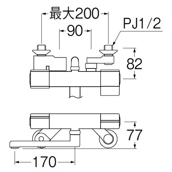 画像2: 水栓金具 三栄水栓　SK18C-T1L17　壁付サーモスタット式 サーモシャワー混合栓 レイニー付 バスルーム用 (2)
