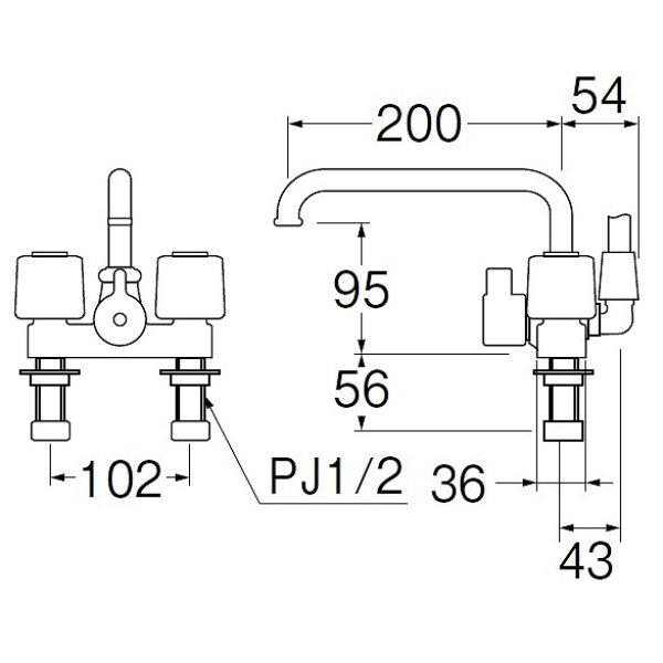画像2: 水栓金具 三栄水栓　SK710-W-13　台付ツーバルブ（ミキシング） ツーバルブデッキシャワー混合栓 共用形 バスルーム用 (2)