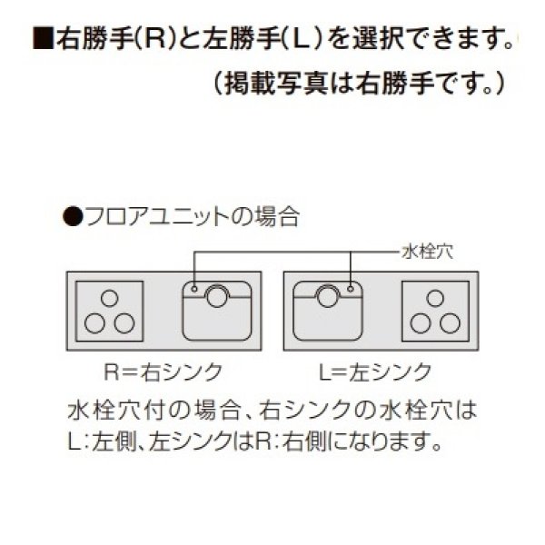 画像4: サンウェーブ/LIXIL　GX(I・C)-U-190W(L・R)A　取り替えキッチン GXシリーズ フロアユニット ラウンド68シンク 水栓穴付 間口190cm ※受注生産 [♪§△] (4)