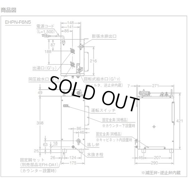 画像5: 【在庫あり】INAX/LIXIL　EHPN-F6N5　ゆプラス 手洗洗面用 コンパクトタイプ 本体 [☆2] (5)