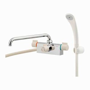 画像: 水栓金具 カクダイ　152-222　2ハンドルシャワー混合栓(台付) 一時止水