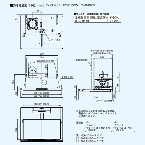画像5: 【在庫あり】パナソニック　FY-9HGC5-S　換気扇 レンジフード 90cm幅 スマートスクエアフード シロッコファン コンロ連動 シルバー FY-9HGC4-S の後継品 [♭☆2] (5)