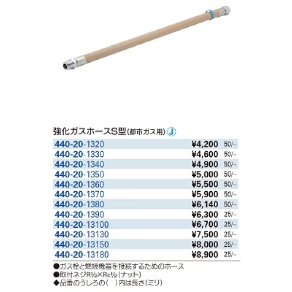 画像2: 水栓金具 カクダイ　440-20-1390　強化ガスホースS型(都市ガス用) (2)