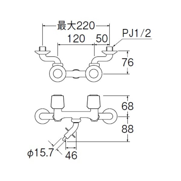 画像2: 水栓金具 三栄水栓　K1101TV-W　ツーバルブ洗濯機用混合栓 (2)