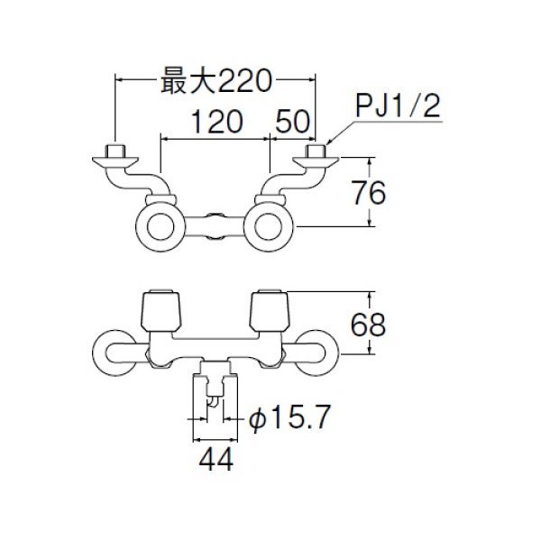 画像2: 水栓金具 三栄水栓　K1101TV-1-W　ツーバルブ洗濯機用混合栓 (2)