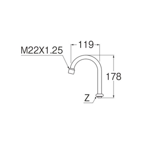 画像2: 水栓金具 部品 三栄水栓　PA26JH-60X-16　泡沫横形ツル首パイプ (2)