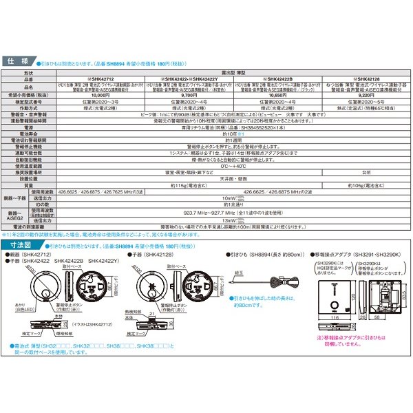 画像3: 住宅用火災警報器 パナソニック　SHK42422B　けむり当番薄型2種 電池式・ワイヤレス連動子器・あかり付 警報音・音声警報・AISEG連携機能付 黒色 [∽] (3)