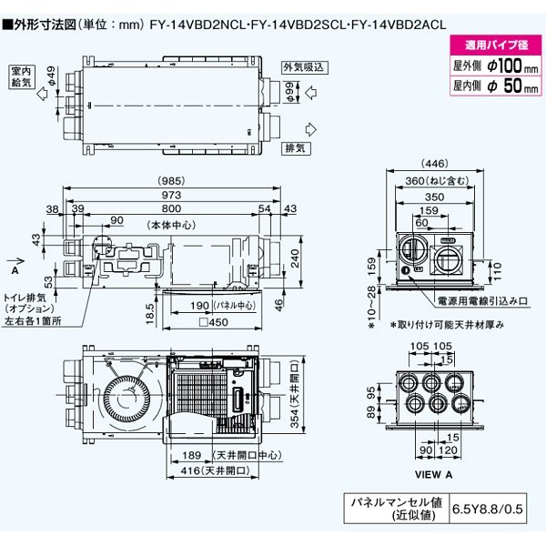 画像2: パナソニック　FY-14VBD2NCL　換気扇 気調システム 熱交換気ユニット カセット形(DCモーター) 140m3/h 温・湿度センサー付 AiSEG2対応 リモコン同梱 [♪◇] (2)