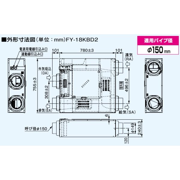 画像2: パナソニック　FY-18KBD2　換気扇 気調システム 熱交換気ユニット 天井・床下埋込形 IAQ制御搭載(DCモーター・風量一定制御) リモコン同梱 [♪◇] (2)