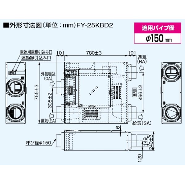 最新・限定 ###パナソニック 気調システム【FY-25KBD2】熱交換気ユニット 熱交気調 天井・床下埋込形 IAQ制御搭載 リモコン同梱  その他住宅設備家電